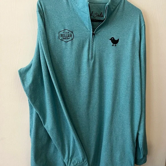 Bad Birdie Bell Air Golf Heather Turquoise Blue 1/4 Zip Pullover Mens Medium - Picture 4 of 9